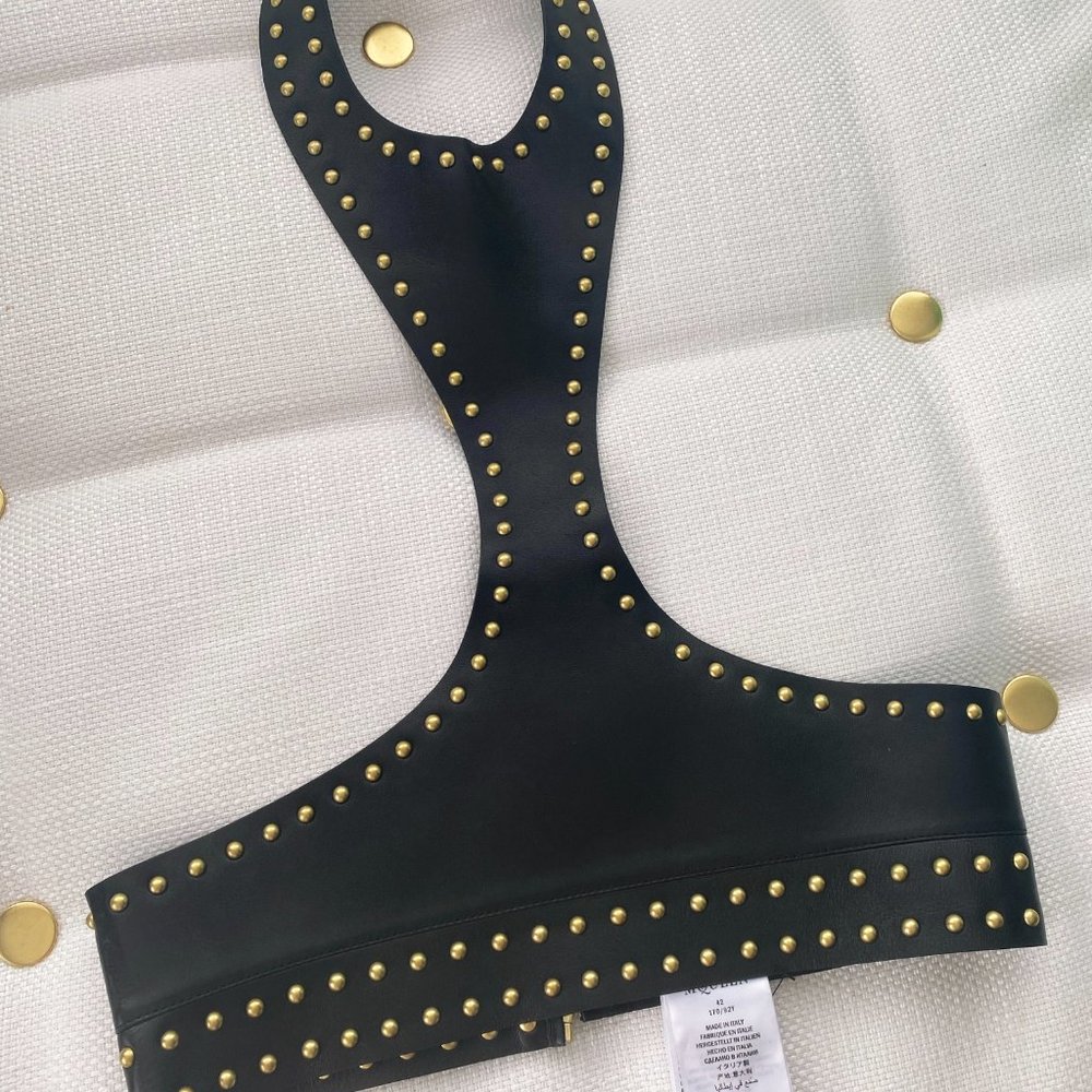 New Alexander McQueen $2395 Gold Studded Lamb Leather Runway Harness Top - Picture 7 of 13